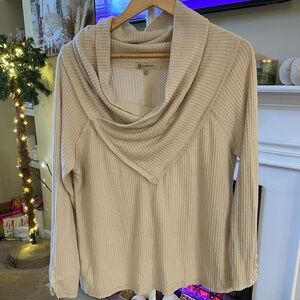 Democracy Beige Cowl Neck Sweater, XL